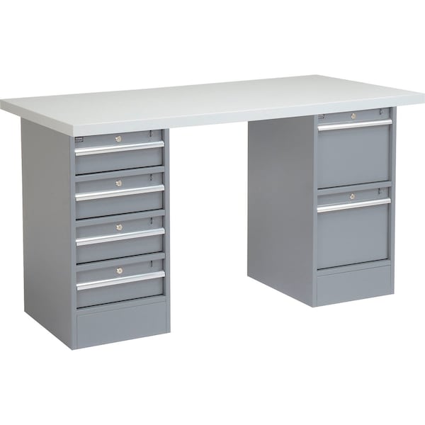 Global Industrial 72 x 30 Pedestal Workbench, 6 Drawers, Plastic Laminate Square Edge, Gray 319048 - main